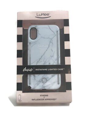 LuMee Duo iPhone X Lighted Selfie Case White Marble Mobile Case W/ Charger Cable